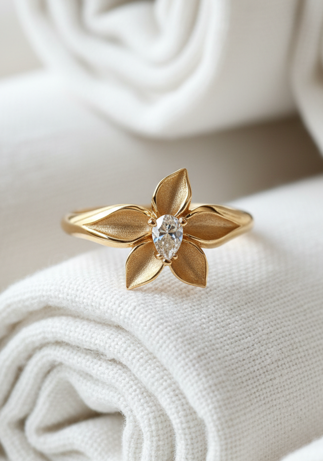 14K Gold Diamond Flower Ring