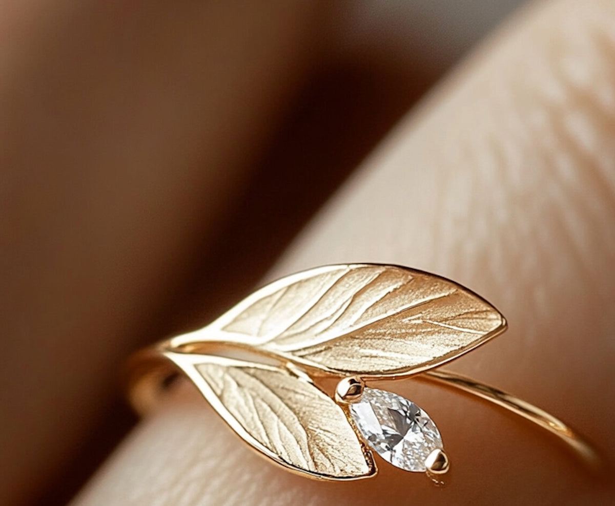 14K Gold Leaf Diamond Ring