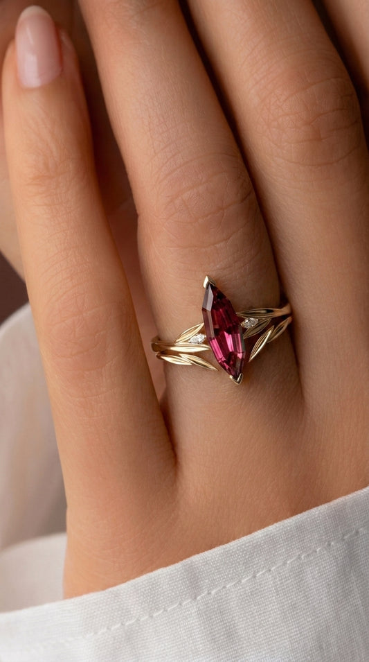 14K Gold Natural Red Tourmaline Ring
