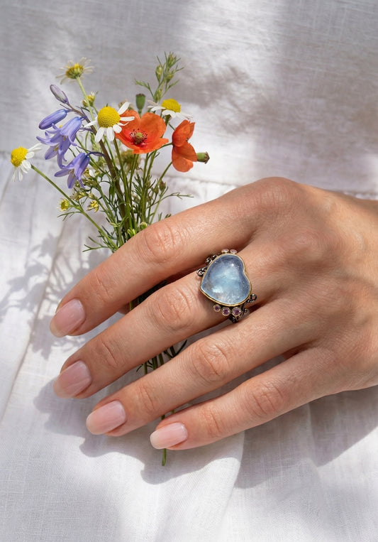 925 Sterling Silver Blue Aquamarine Ring, alternate angle