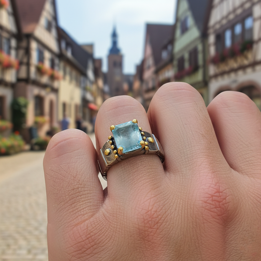 925 Sterling Silver Blue Aquamarine Ring, alternate angle