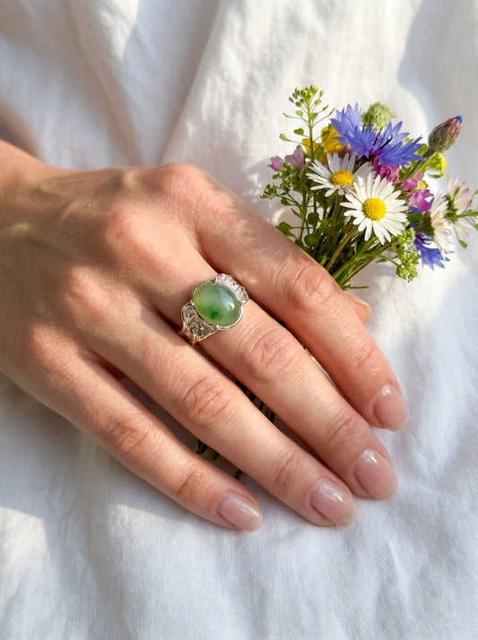 925 Sterling Silver Jade Ring, alternate angle