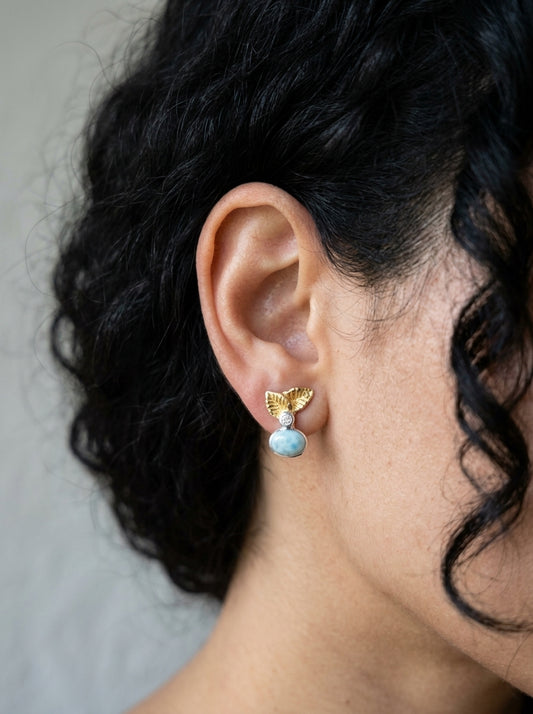 925 Silver Larimar Leaves Earrings
