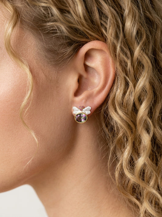 925 Silver Mystic Topaz Dragonfly Stud Earrings