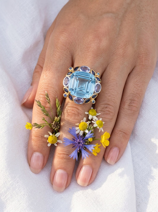925 Silver Swiss Blue Topaz Ring