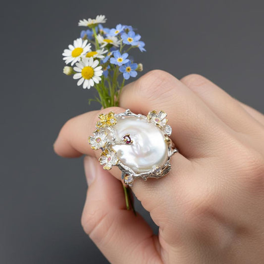 925 Sterling Silver Baroque Pearl Ring, alternate angle