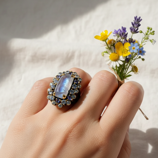 925 Sterling Silver Moonstone Ring, alternate angle
