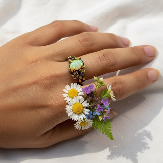 925 Sterling Silver Fire Opal Ring, alternate angle