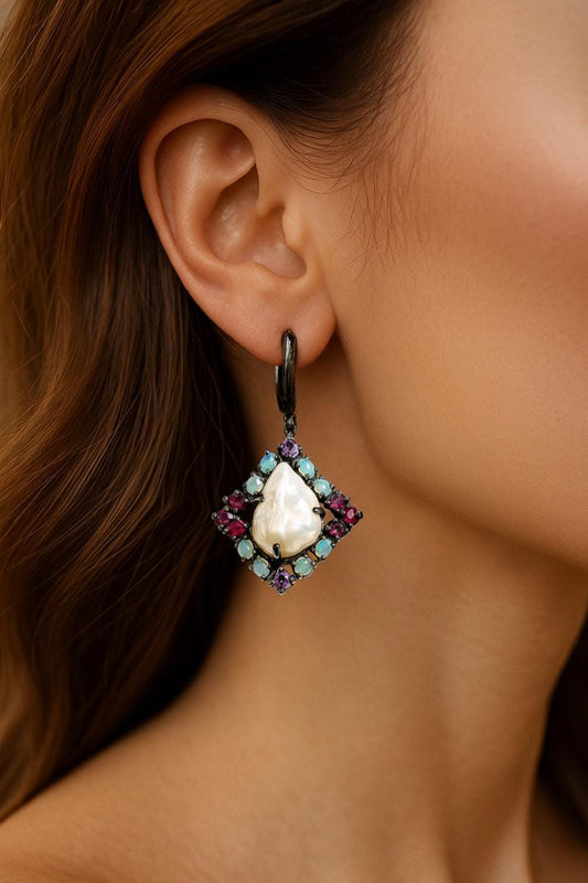 925 Sterling Silver Pearl Dangle Earrings, alternate angle