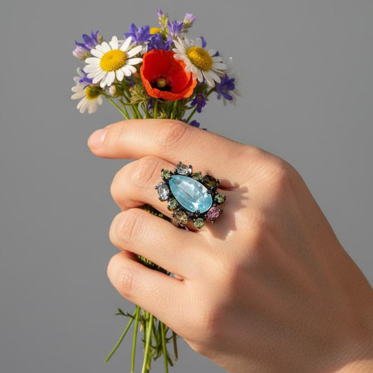 925 Sterling Silver Kyanite Tourmaline Ring, alternate angle