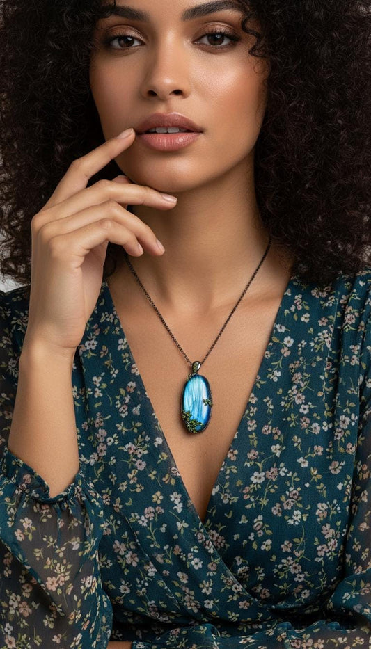 925 Sterling Silver Labradorite Necklace, alternate angle