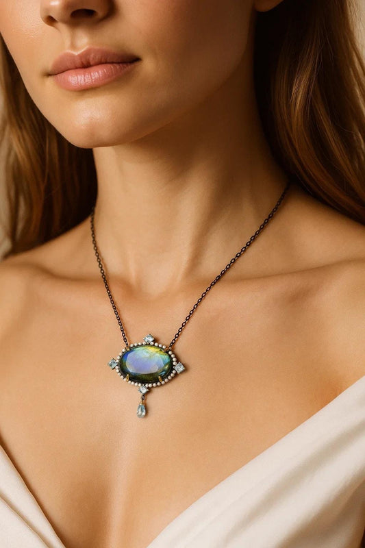 925 Sterling Silver Blue Labradorite Necklace, alternate angle