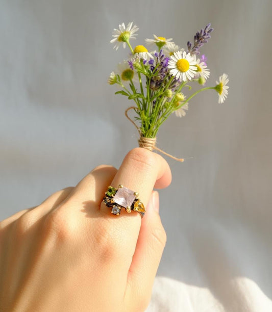 925 Sterling Silver Morganite Cluster Ring, alternate angle