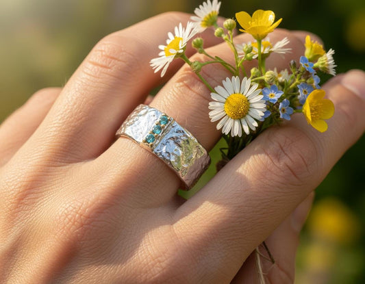 925 Sterling Silver Hammered Band, alternate angle