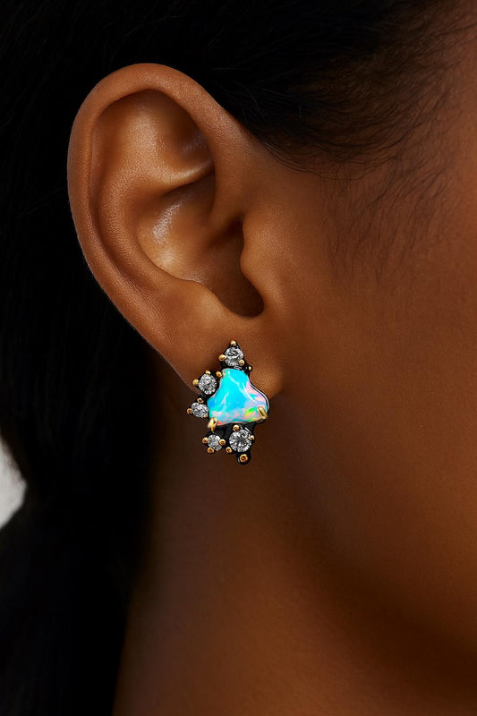 925 Sterling Silver Raw Blue Opal Stud Earrings, alternate angle
