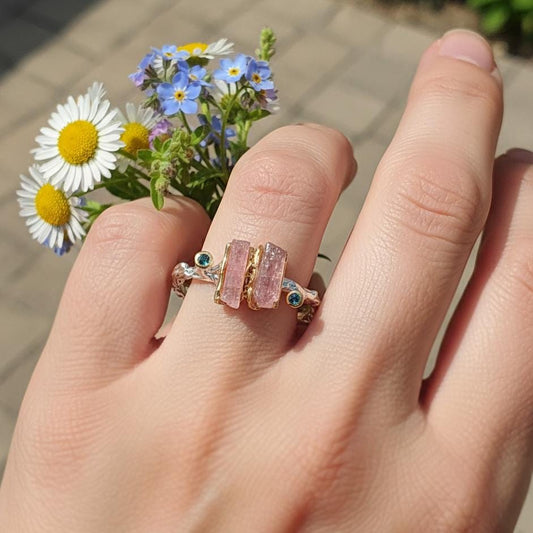 925 Sterling Silver Raw Pink Tourmaline Ring, alternate angle