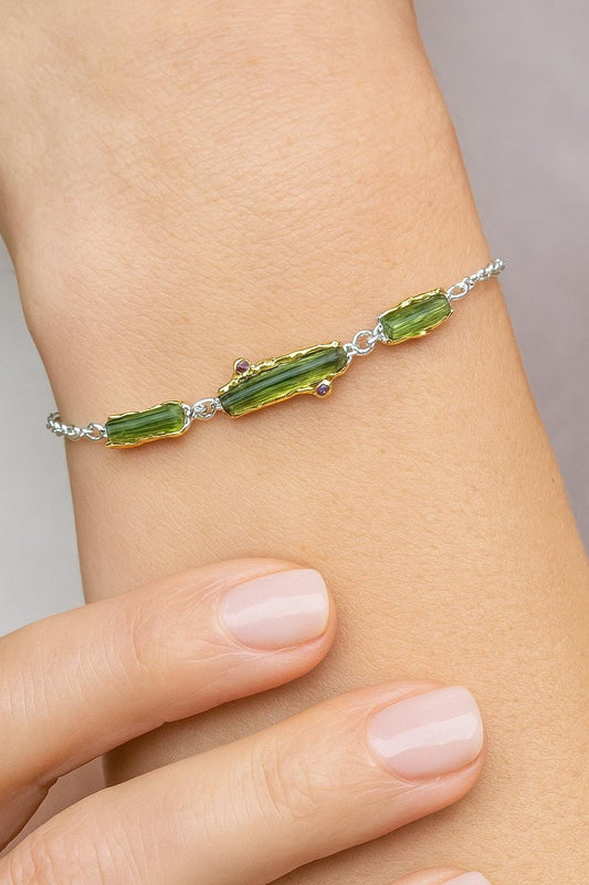 925 Sterling Silver Raw Tourmaline Bracelet, alternate angle