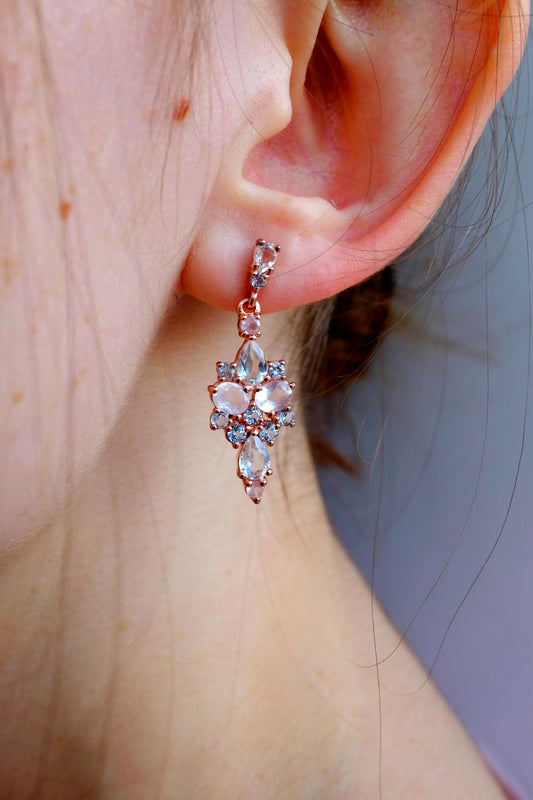 925 Sterling Silver Rose Quartz Earrings, alternate angle
