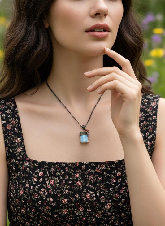 925 Sterling Silver Moonstone Necklace, alternate angle