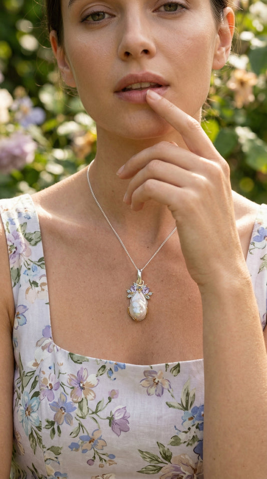 925 silver baroque pearl necklace, alternate angle