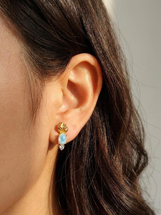 925 silver blue larimar leaf earrings