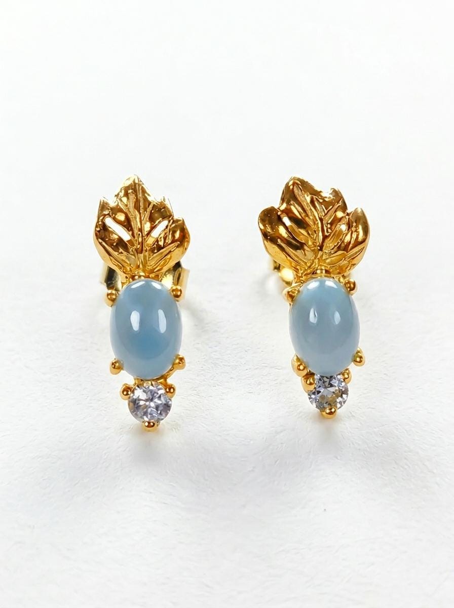 925 silver blue larimar leaf earrings