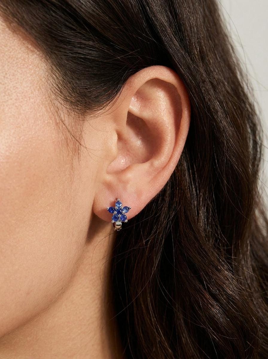 925 silver sapphire flower hoop earrings