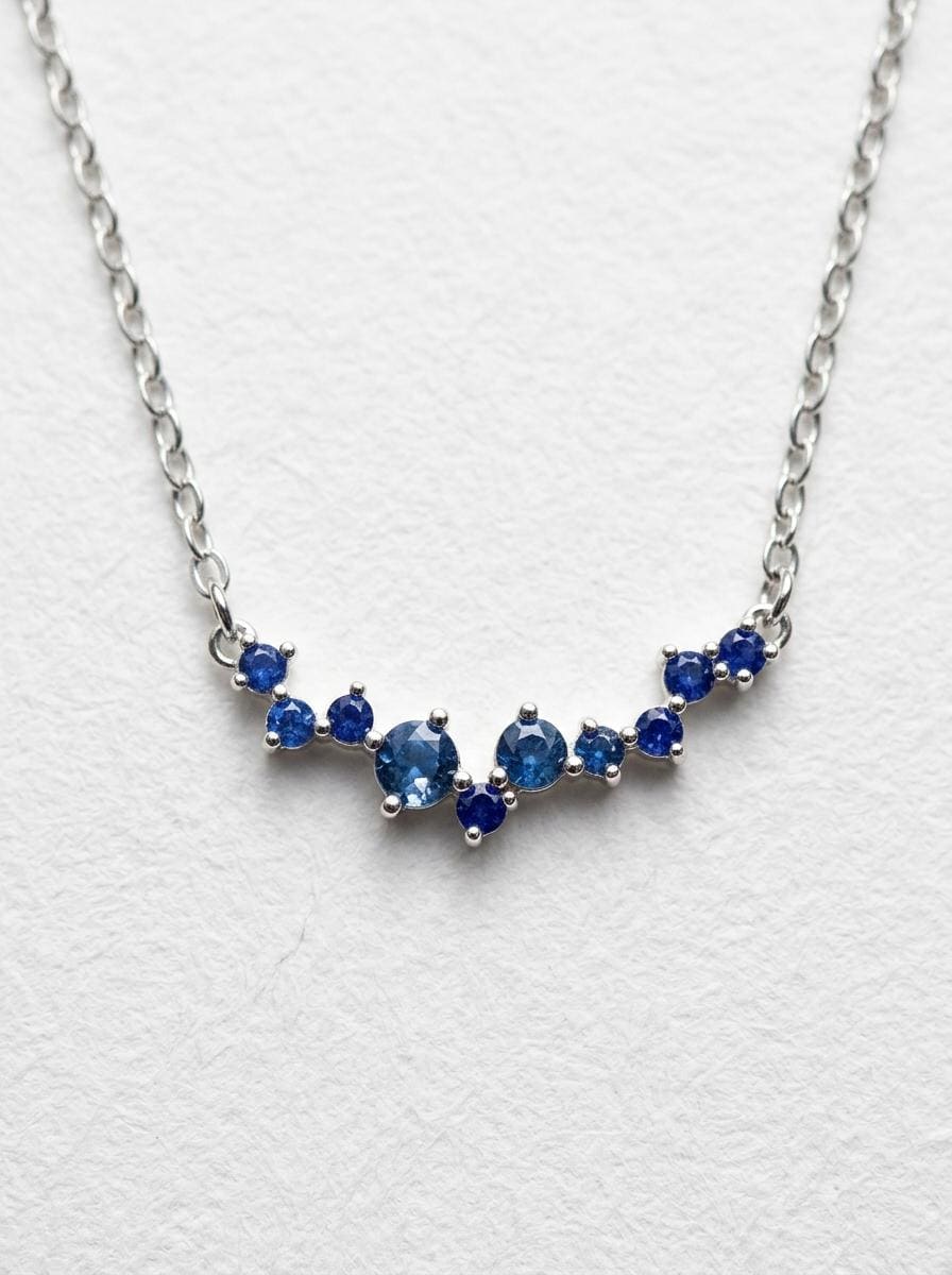 925 silver blue sapphire gemstone necklace, beaded strand handmade jewelry