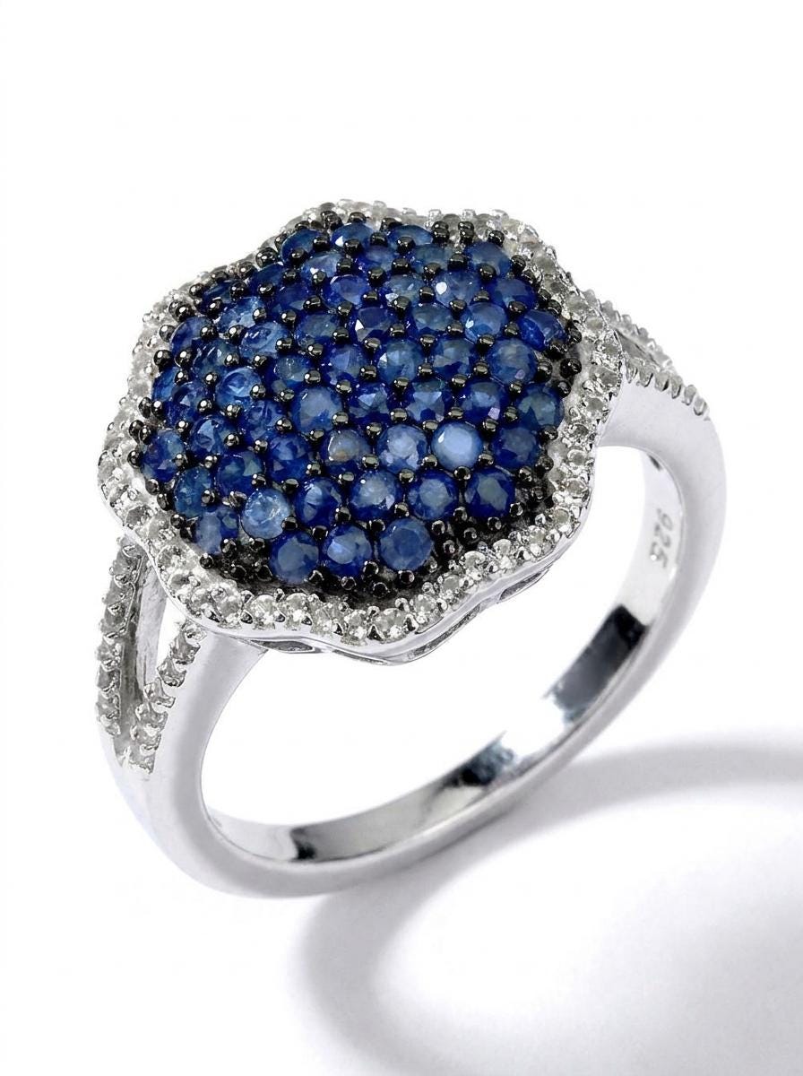 925 silver blue sapphire pave ring