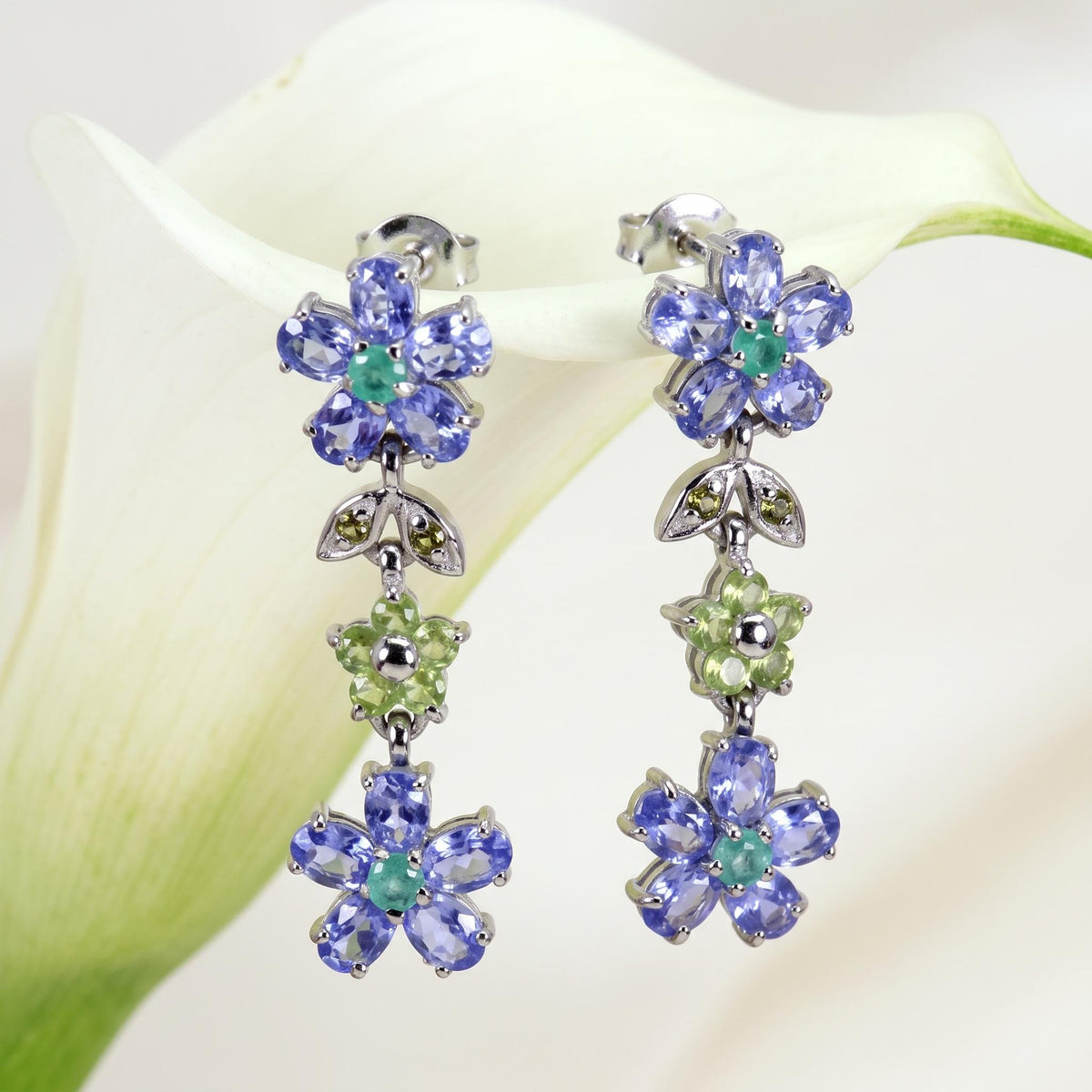 925 silver blue tanzanite flower earrings