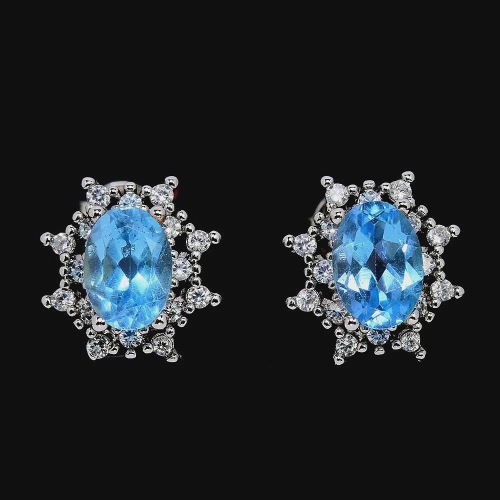 925 silver topaz halo stud earrings