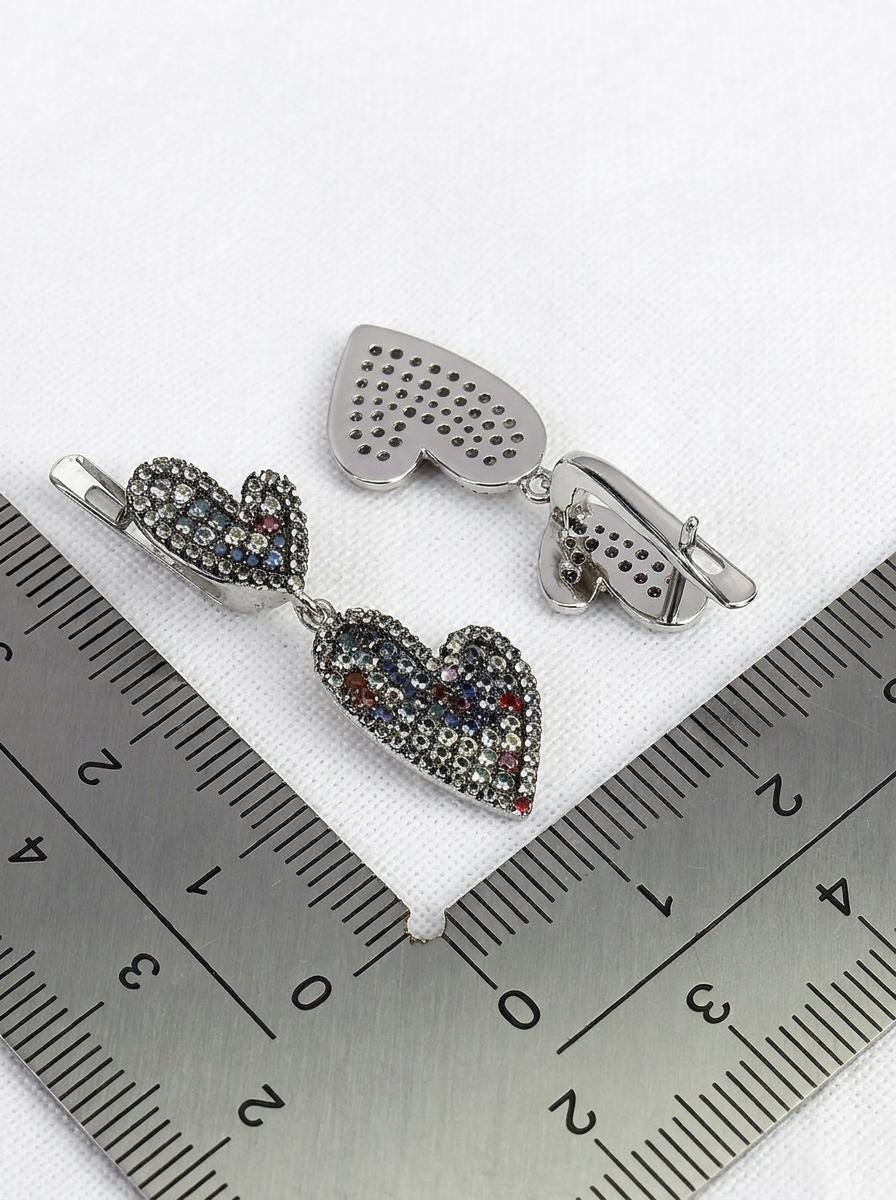 925 silver colorful sapphire heart earrings