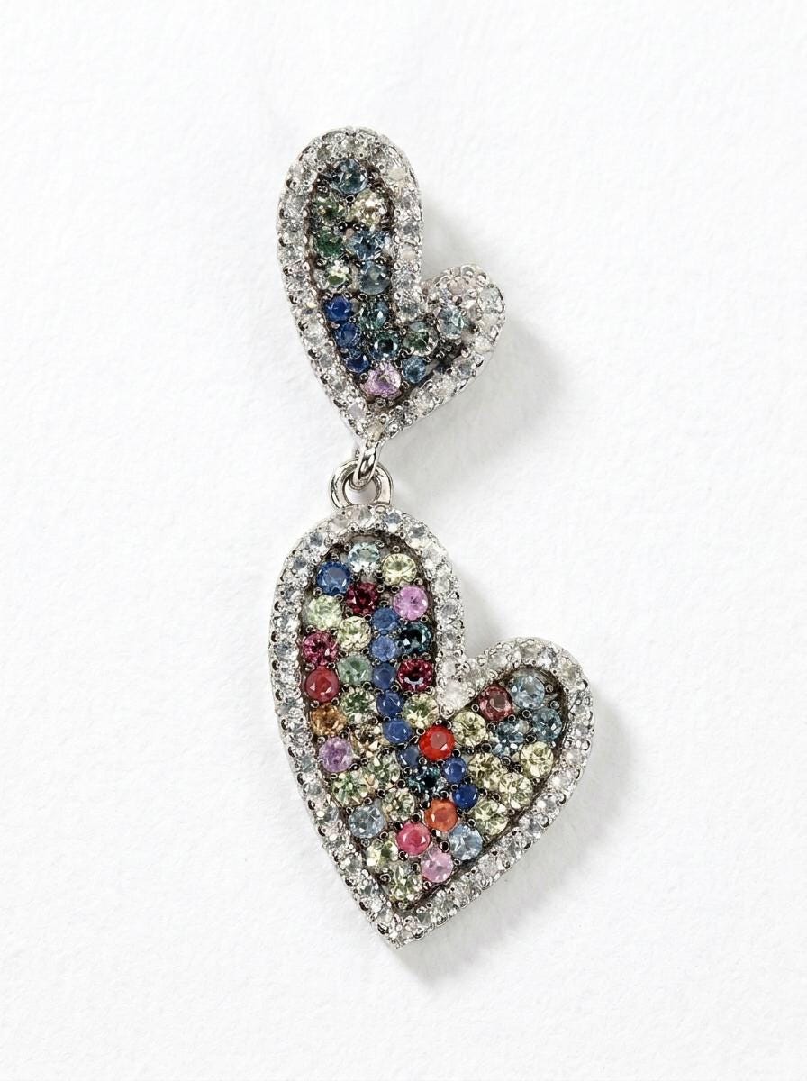 925 silver colorful sapphire heart necklace