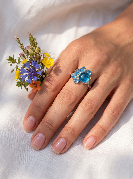 925 silver neon blue apatite cluster ring