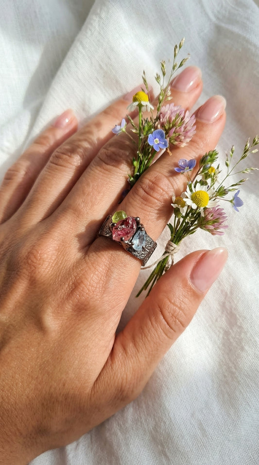 925 silver raw tourmaline ring for men