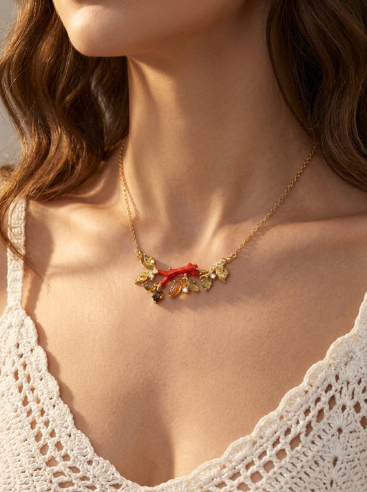 925 silver red coral statement necklace