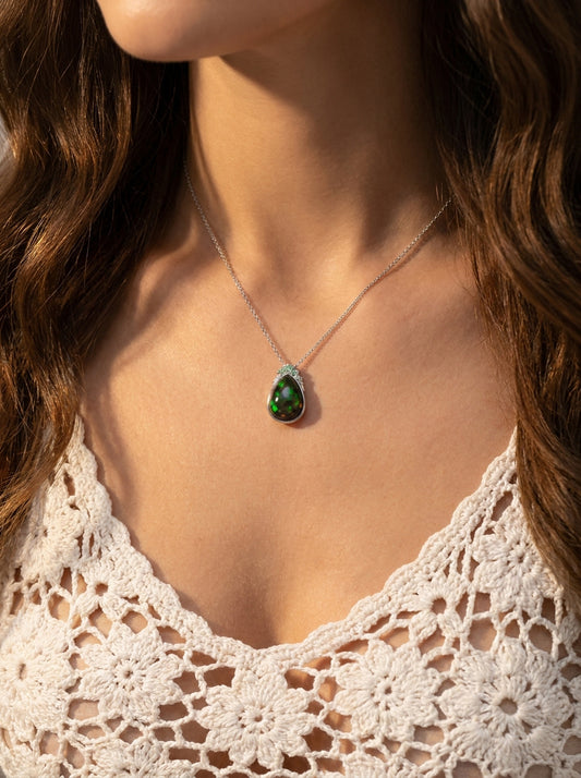 925 silver teardrop black opal necklace