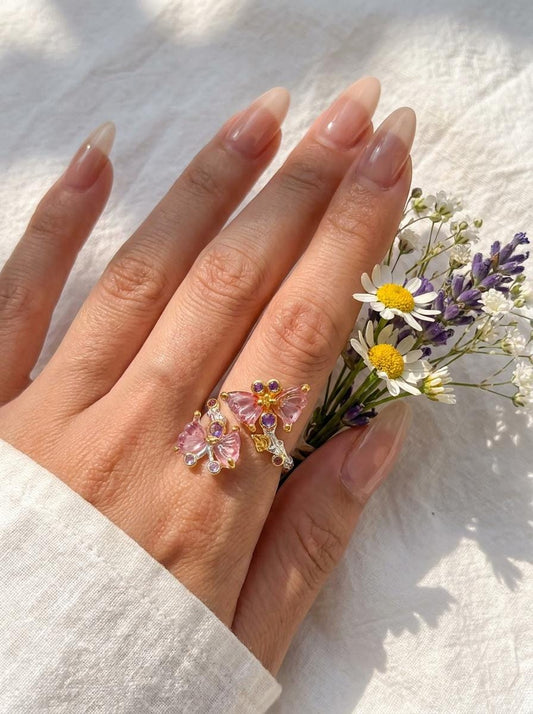 925 silver two butterfly adjustable ring
