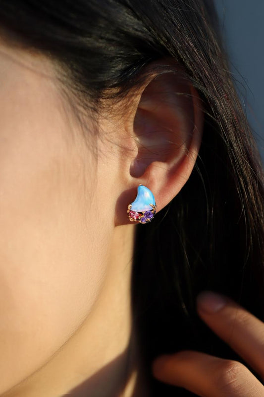 925 Sterling Silver Blue Opal Earrings, alternate angle