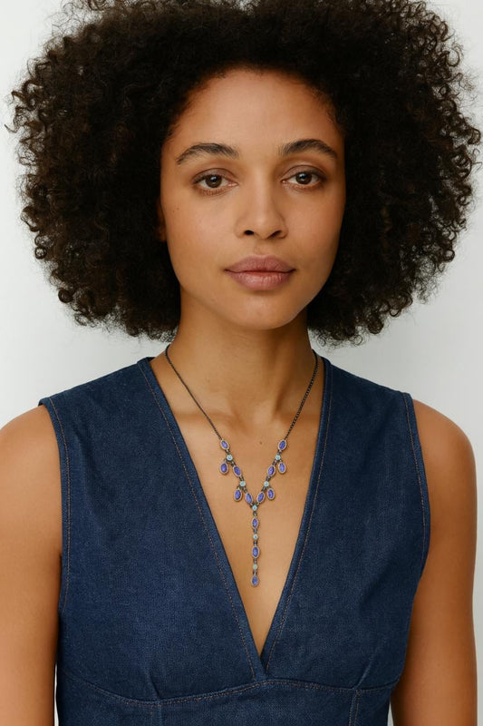 925 Sterling Silver Blue Tanzanite Necklace, alternate angle