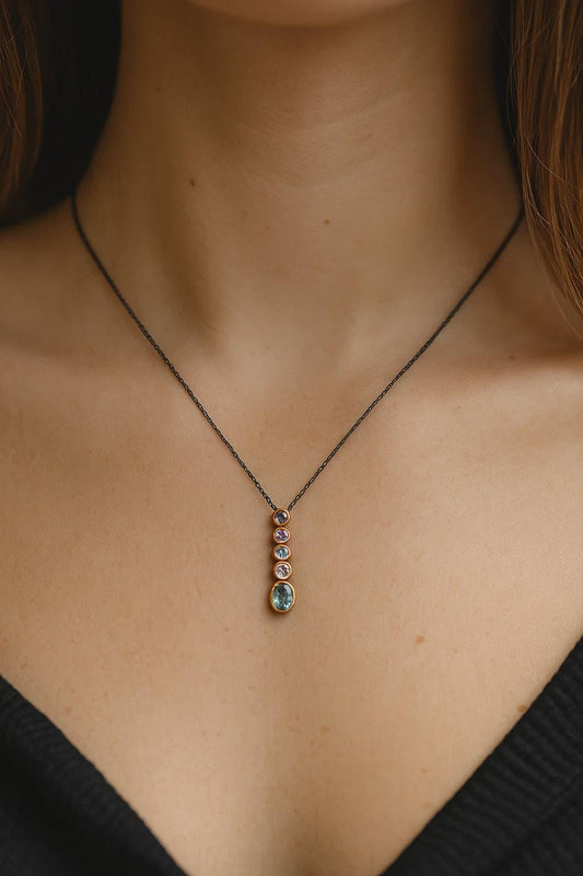 925 Sterling Silver Aquamarine Opal Amethyst Necklace, alternate angle