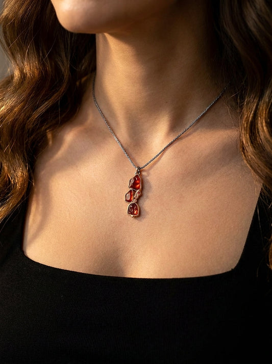 925 sterling silver red garnet black necklace
