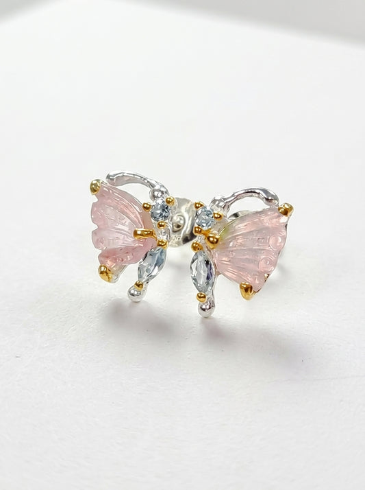 925 Silver Tourmaline Topaz Butterfly Stud Earrings