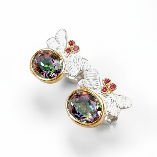925 Silver Mystic Topaz Dragonfly Stud Earrings