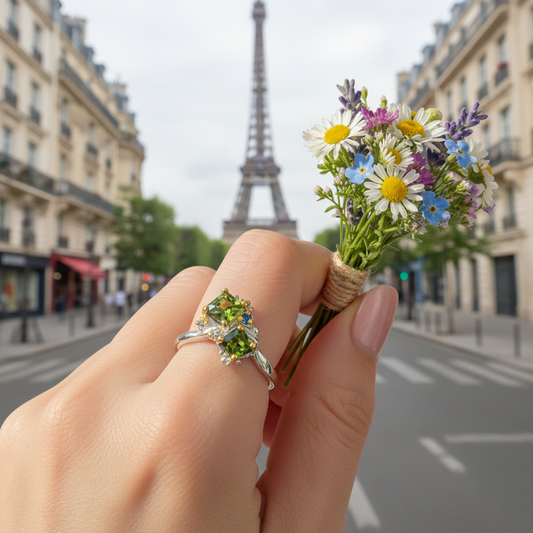 925 Silver Green Tourmaline Toi Et Moi Ring