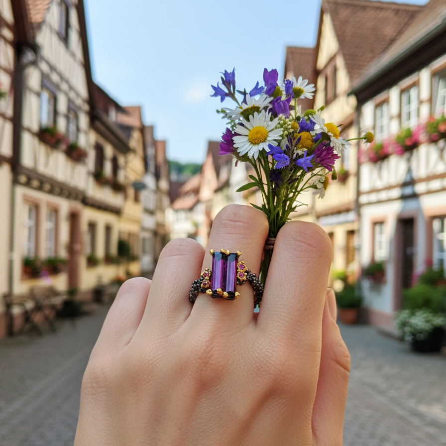 925 Sterling Silver Two Pink Garnets Ring