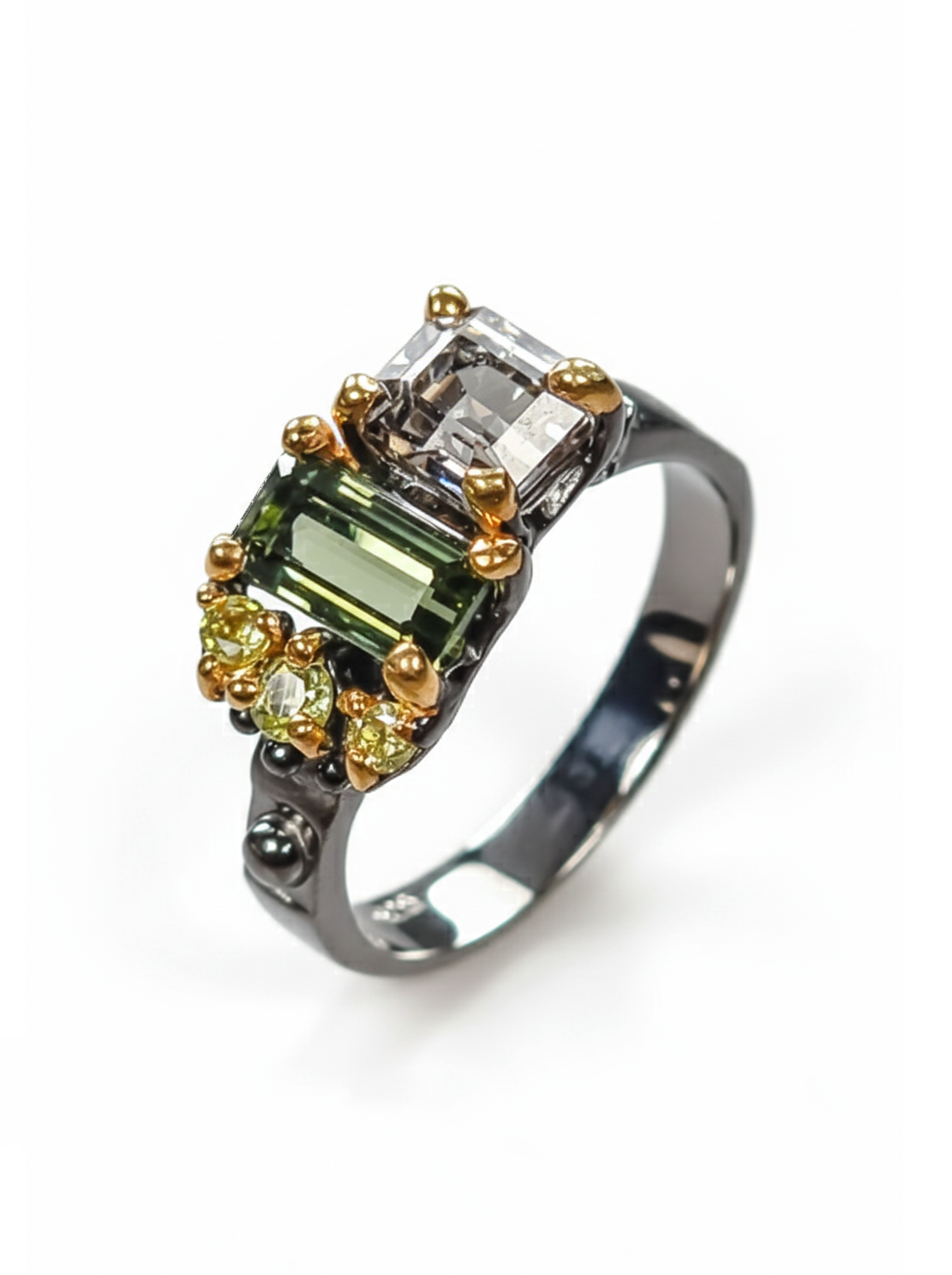 925 Silver Green Tourmaline Toi Et Moi Ring