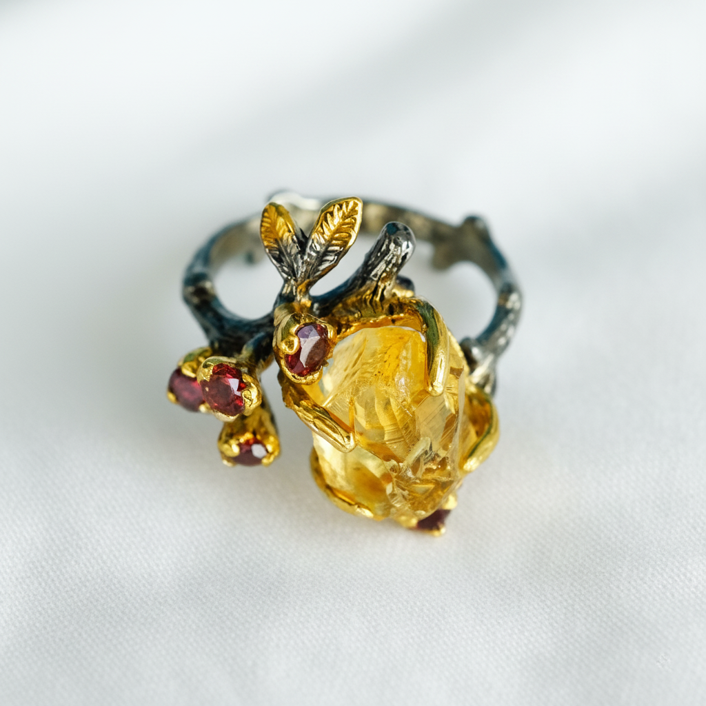 925 Sterling Silver Raw Yellow Citrine Ring