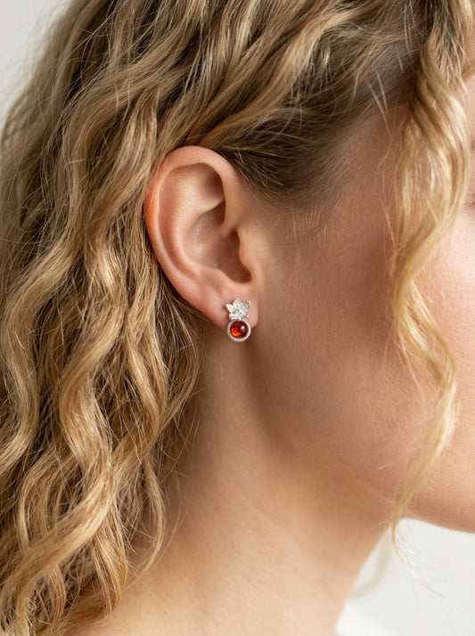 925 Silver Red Garnet Flower Earrings