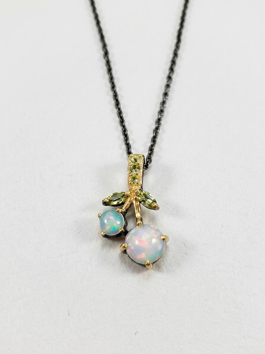 925 Silver opal cherry necklace